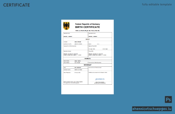 Deutsche Geburtsurkunde – Beispielansicht (Word und PDF)